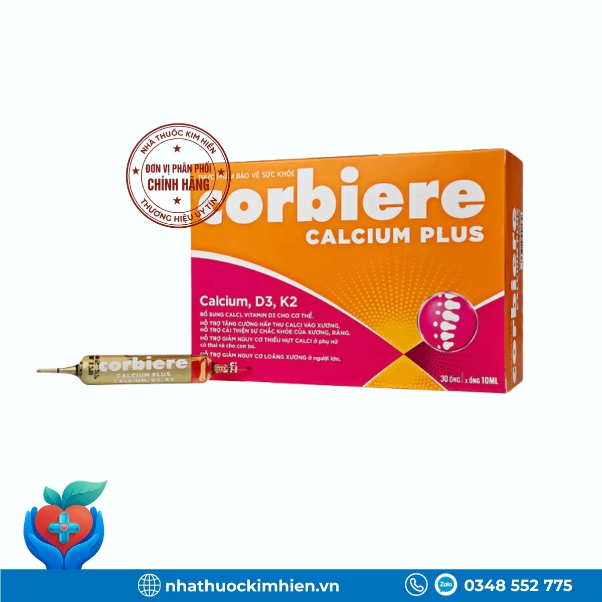 Corbiere Calcium Plus bổ sung canxi, vitamin D3 và K2, hỗ trợ xương chắc khỏe