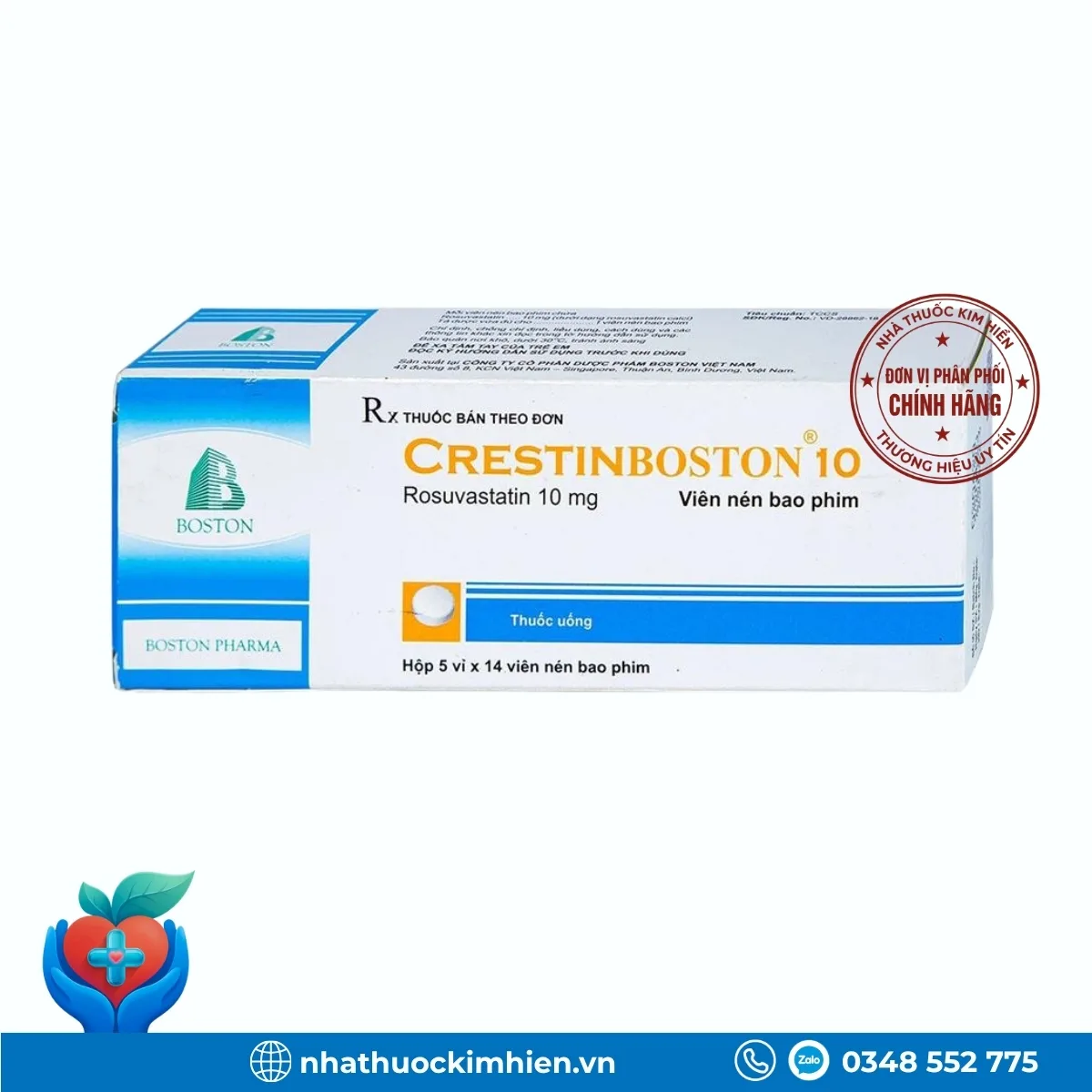 CrestinBoston 10 Boston Pharma hộp 5 vỉ x 14 viên hỗ trợ điều trị rối loạn mỡ máu